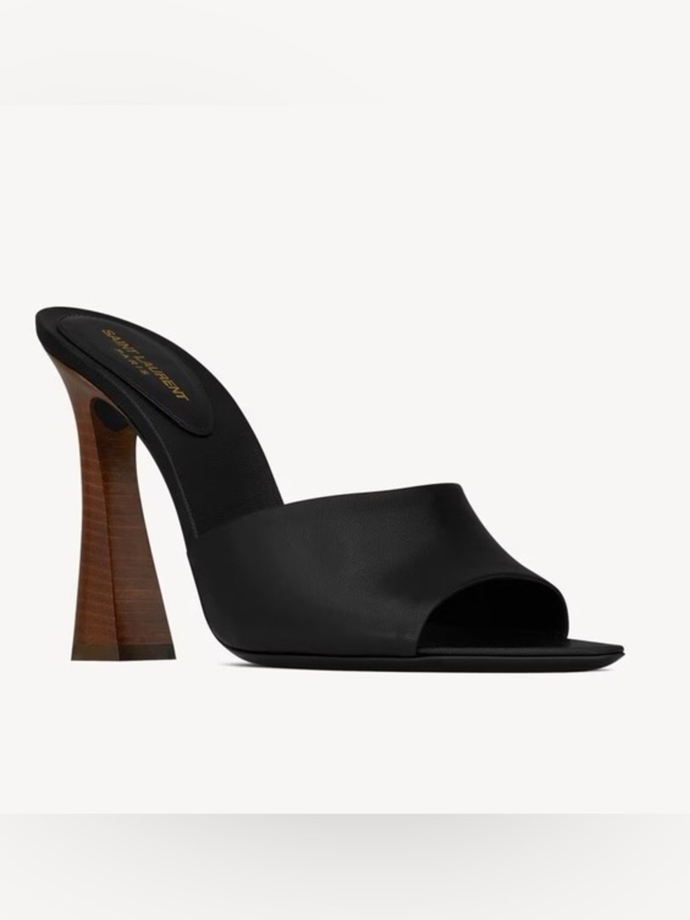 Saint Laurent 105mm Black Leather Open-Toe Block Heel Mule